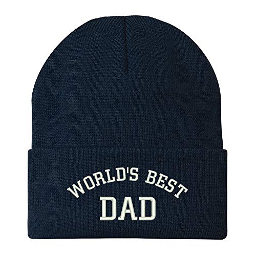 Trendy Apparel Shop World's Best Dad Cotton Embroidered Long Cuff Beanie