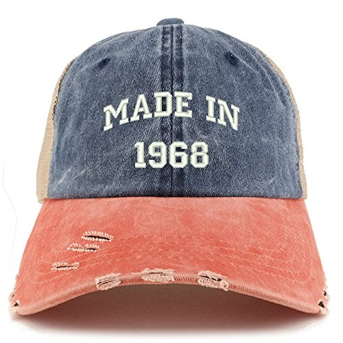 Trendy Apparel Shop Made in 1968 Text 51st Birthday Embroider Frayed Mesh Cap