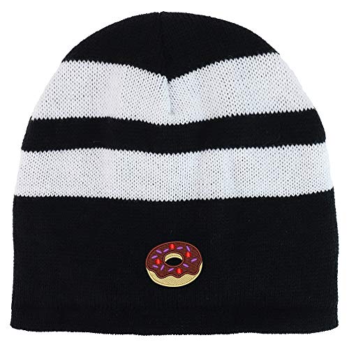 Trendy Apparel Shop Donut Embroidered Fleece Lined Striped Short Beanie