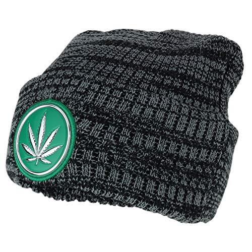 Trendy Apparel Shop Marijuana Leaf High Frequency Patch Winter Cuff Beanie Hat