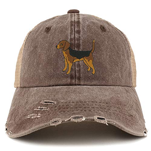 Trendy Apparel Shop Beagle Dog Embroidered Frayed Bill Trucker Mesh Back Cap