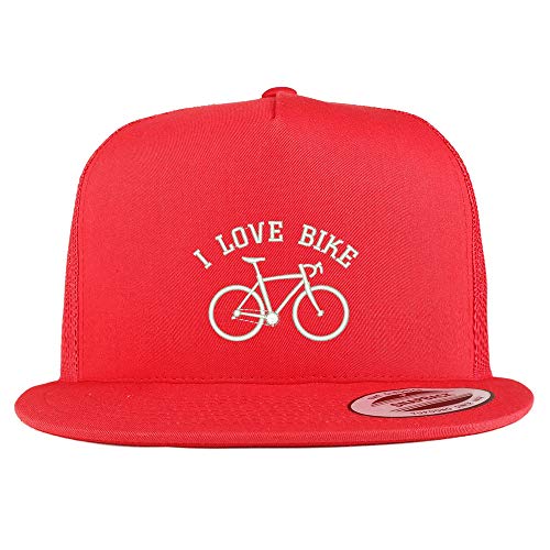 Trendy Apparel Shop I Love Bike Embroidered 5 Panel Flatbill Mesh Cap