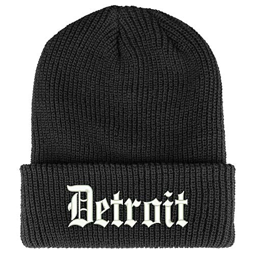 Trendy Apparel Shop Old English Font Detroit City Embroidered Ribbed Cuff Knit Beanie