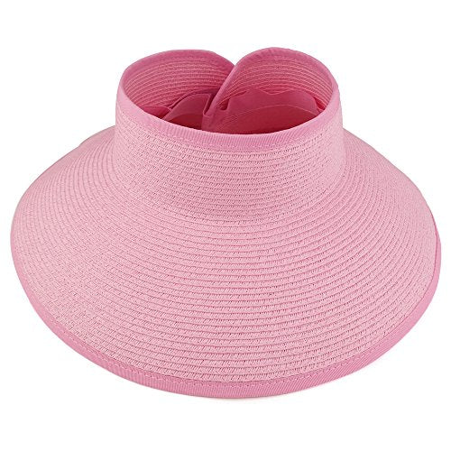 Trendy Apparel Shop Womens UPF 50+ Paper Braid Large Rolled Visor UV Protection Hat