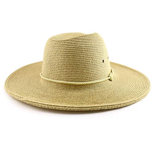 Trendy Apparel Shop Men's UPF 50+ Paper Braid Tweed Flat Brim Fedora