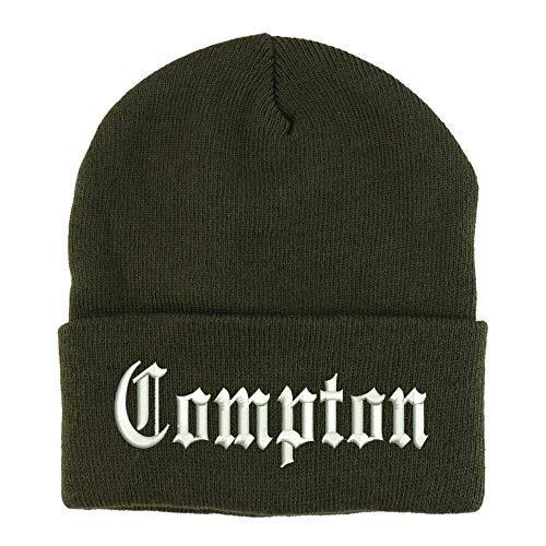 Trendy Apparel Shop Compton City Old English Embroidered Long Cuff Beanie
