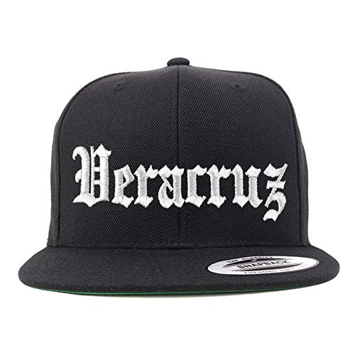 Trendy Apparel Shop Old English Veracruz White Embroidered Flatbill Snapback Baseball Cap