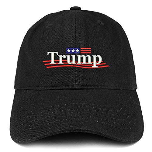 Trendy Apparel Shop Trump Wavy Small Flag Embroidered 100% Cotton Adjustable Cap Dad Hat