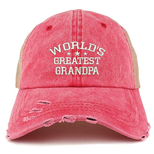Trendy Apparel Shop World's Greatest Grandpa Washed Mesh Back Frayed Bill Cap