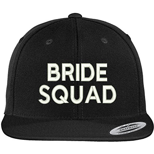 Trendy Apparel Shop Brides Squad Embroidered Flat Bill Adjustable Snapback Cap