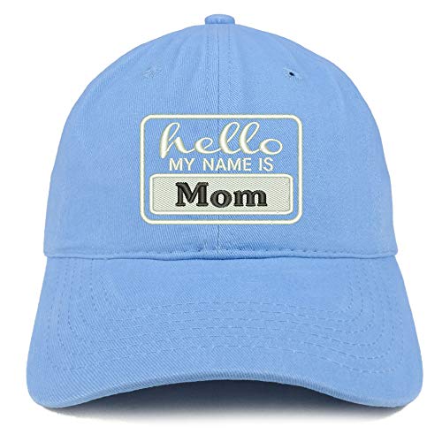 Trendy Apparel Shop Hello My Name is Mom Soft Crown 100% Brushed Cotton Cap
