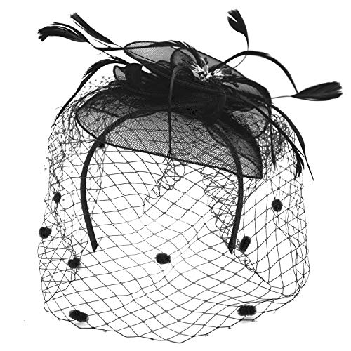 Trendy Apparel Shop Mesh Flower Feathered Swiss Dot Pom Net Fascinator