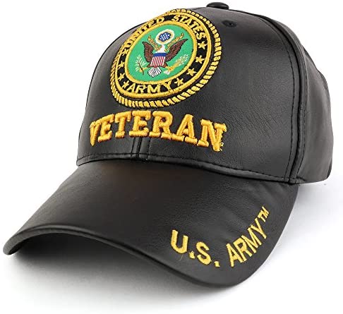 Trendy Apparel Shop U.S. Military Veteran Seal 3D Embroidered PU Leather Adjustable Baseball Cap