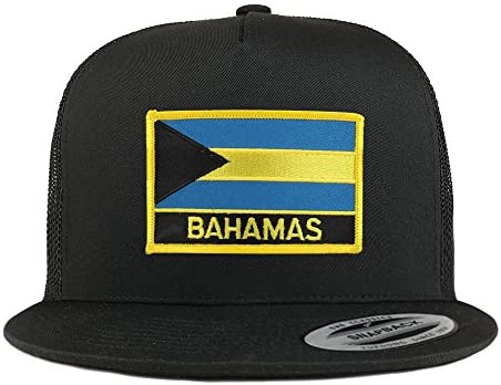 Trendy Apparel Shop Bahamas Flag 5 Panel Flatbill Trucker Mesh Snapback Cap