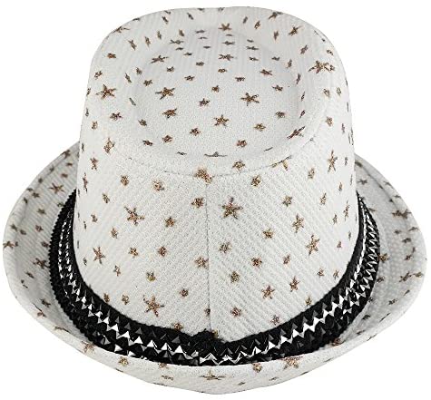 Trendy Apparel Shop Kid's Glitter Star Print Fedora Hat with Metallic Hat Band