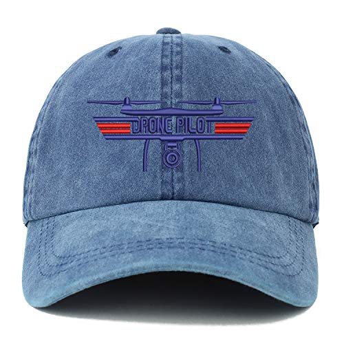 Trendy Apparel Shop XXL Drone Top Gun Pilot Embroidered Unstructured Washed Pigment Dyed Baseball Cap