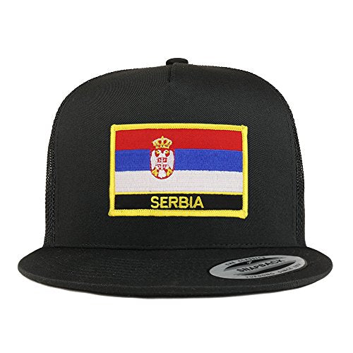 Trendy Apparel Shop Serbia Flag 5 Panel Flatbill Trucker Mesh Snapback Cap