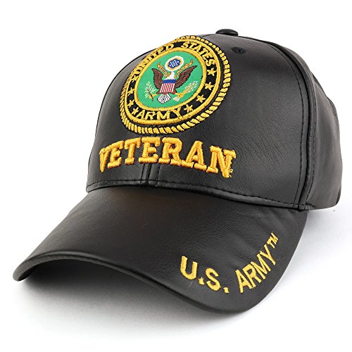 Trendy Apparel Shop U.S. Military Veteran Seal 3D Embroidered PU Leather Adjustable Baseball Cap