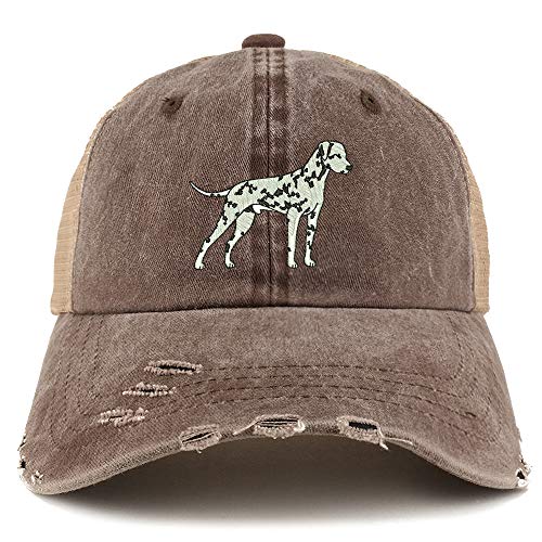 Trendy Apparel Shop Dalmatian Dog Embroidered Frayed Bill Trucker Mesh Back Cap