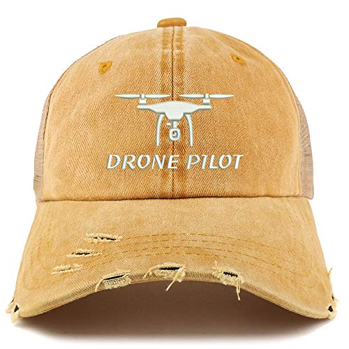 Trendy Apparel Shop Drone Pilot Embroidered Frayed Bill Trucker Mesh Back Cap
