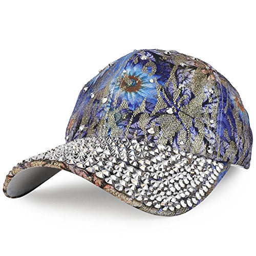 Trendy Apparel Shop Bling Studs Flower Glitter Structured Adjustable Baseball Cap