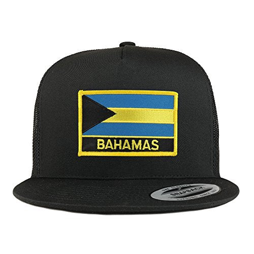 Trendy Apparel Shop Bahamas Flag 5 Panel Flatbill Trucker Mesh Snapback Cap