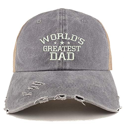 Trendy Apparel Shop World's Greatest Dad Pigment Dyed Mesh Back Frayed Bill Cap