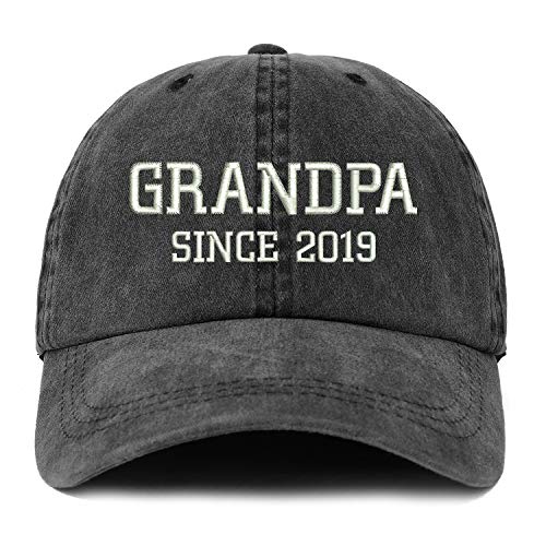 Trendy Apparel Shop XXL Grandpa Since 2019 Embroidered Unstructured Washed Pigment Dyed Baseball Cap