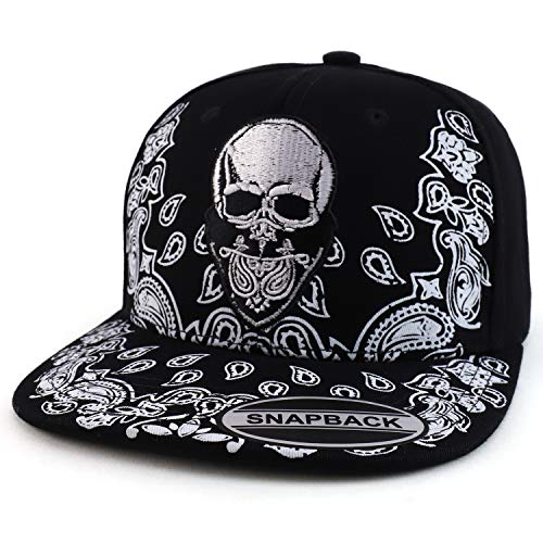 Trendy Apparel Shop Paisley Bandana Skull Embroidered Flatbill Baseball Cap