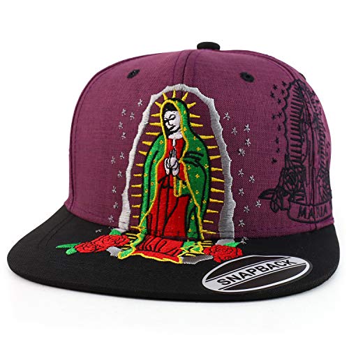 Trendy Apparel Shop Lady of Guadalupe Maria Embroidered Flatbill Snapback Cap