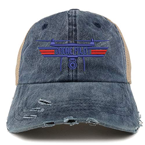 Trendy Apparel Shop Drone Top Gun Pilot Embroidered Frayed Bill Trucker Mesh Back Cap