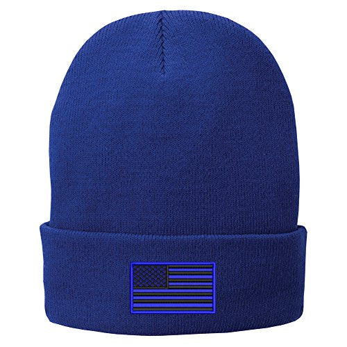 Trendy Apparel Shop US American Flag Blue Embroidered Winter Folded Long Beanie