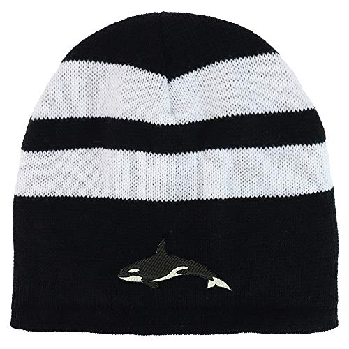 Trendy Apparel Shop Orca Killer Whale Fleece Lined Striped Short Beanie