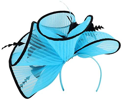 Trendy Apparel Shop Large Mesh Flower Decorated Feather Trim Fascinator Headband