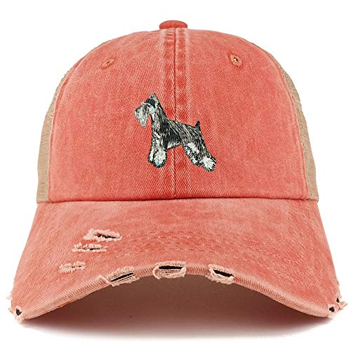 Trendy Apparel Shop Miniature Schnauzer Dog Embroidered Frayed Bill Trucker Mesh Back Cap