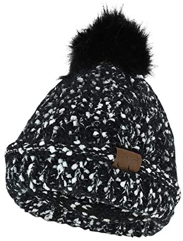 Trendy Apparel Shop Marled Winter Fur Pom Cuff Long Stretchy Beanie