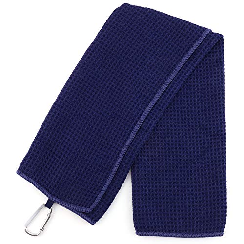 Trendy Apparel Shop Trifold Waffle Textured Microfiber Gold Towel with Carabiner