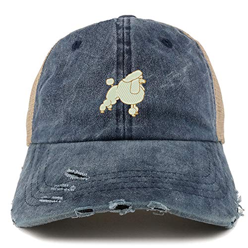 Trendy Apparel Shop Poodle Dog Embroidered Frayed Bill Trucker Mesh Back Cap