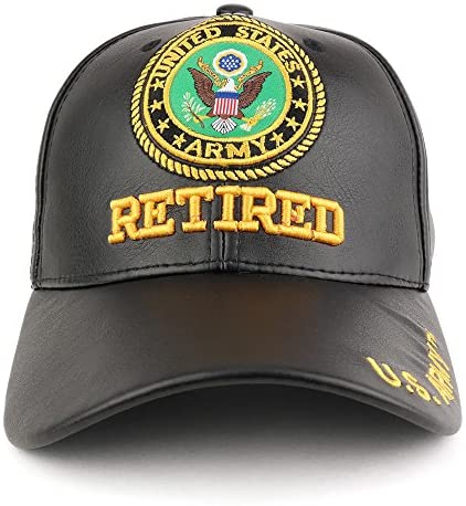 Trendy Apparel Shop U.S. Military Seal Retired 3D Embroidered PU Leather Adjustable Baseball Cap