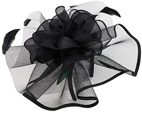 Trendy Apparel Shop Mesh Ruffles Feather Trimmed Flower Fascinator Headband