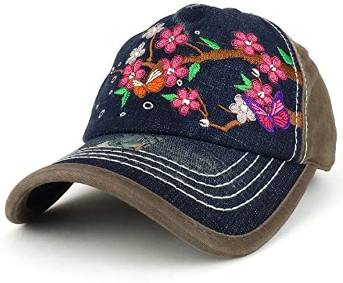 Embroidered Cherry Blossom Dad Hat