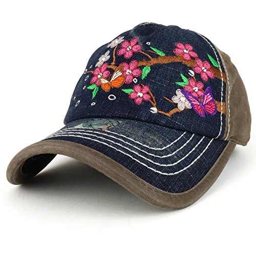 Trendy Apparel Shop Cherry Blossom Embroidered Stitch Multi Color Baseball Cap