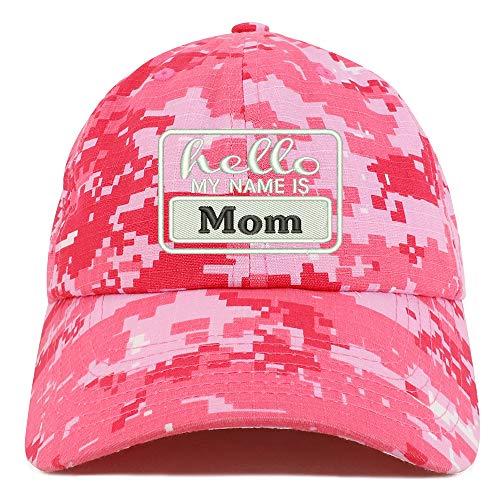 Trendy Apparel Shop Hello My Name is Mom Soft Crown 100% Brushed Cotton Cap