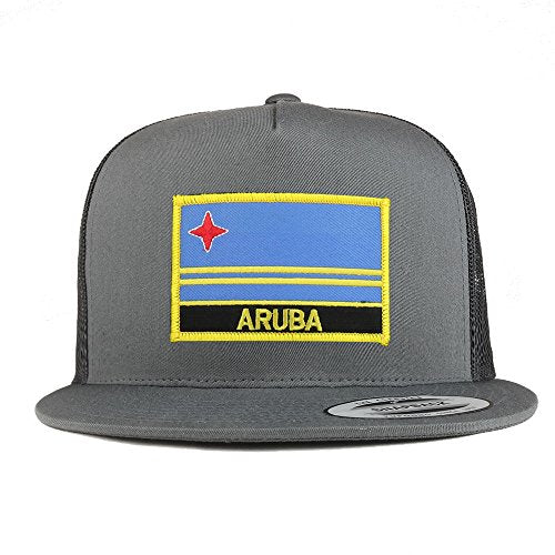 Trendy Apparel Shop Aruba Flag 5 Panel Flatbill Trucker Mesh Snapback Cap