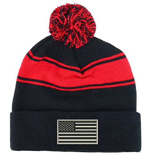 Trendy Apparel Shop Grey American Flag Two Tone Pom Striped Long Beanie Hat