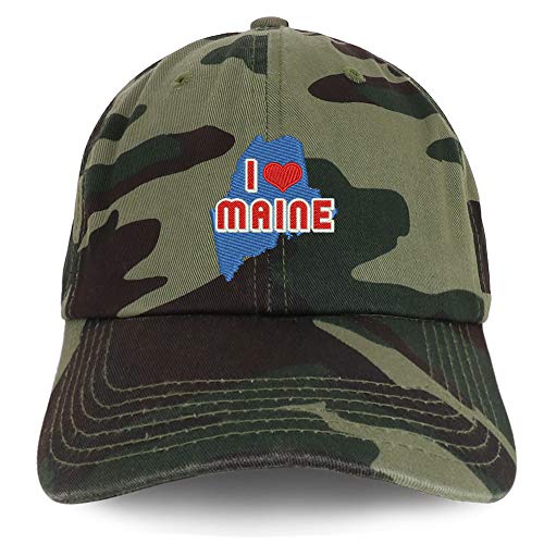 Trendy Apparel Shop I Love Maine Map Embroidered Soft Crown 100% Brushed Cotton Cap