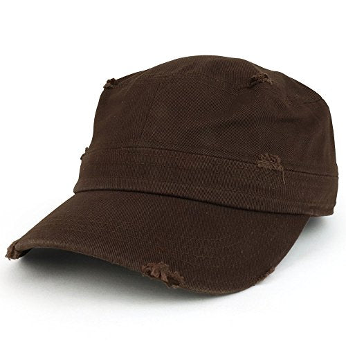 Trendy Apparel Shop Frayed Vintage Flat Top Style Castro Army Cap