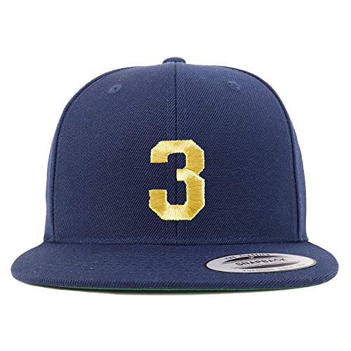 Trendy Apparel Shop Number 3 Gold Thread Flat Bill Snapback Baseball Cap