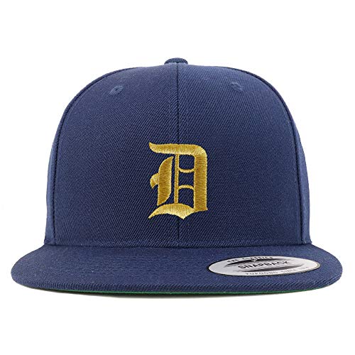 Trendy Apparel Shop Old English Gold D Embroidered Snapback Flatbill Baseball Cap
