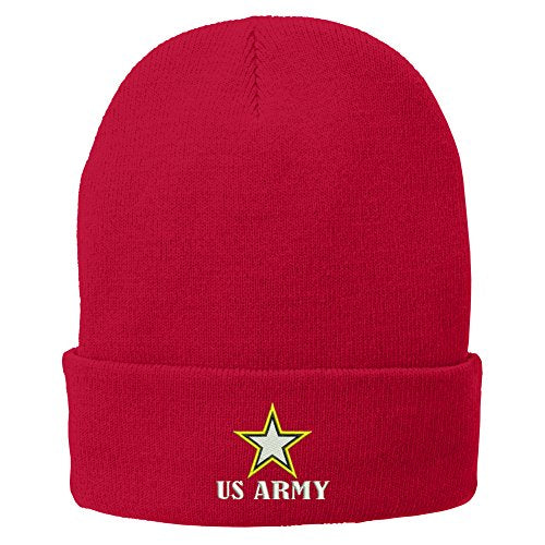 Trendy Apparel Shop US Army Star Logo Embroidered Winter Knit Long Beanie